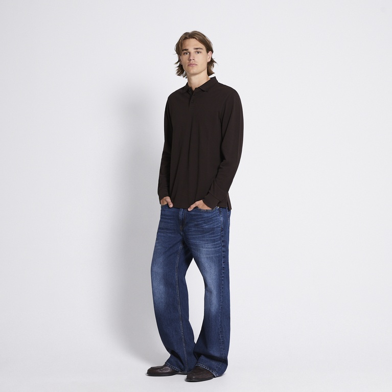 Long sleeve polo shirt "Aiden" Dark Brown